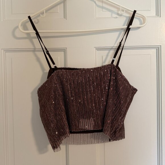 Walter Baker City Sequin Rose Gold Chellie Embellished Crop Tank-Size M - Picture 4 of 6